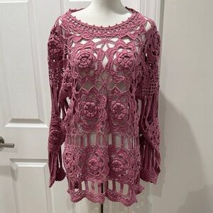 Ivy hand knit Floral Crochet Top Irish lace sz M, cottagecore, feminine, boho